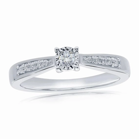 0.10ct Illusion Set Round Brilliant Cut Diamond Solitaire 9ct White Gold Ring with Diamond Shoulders texture-diamond  