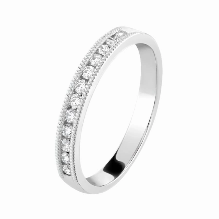 0.20ct Round Brilliant Cut Diamond Beaded Edge Channel Set Half Eternity 18ct White Gold Ring texture-diamond  