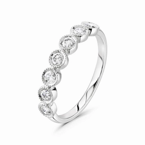 0.50ct 7-Round Brilliant Cut Diamond Millegrain Set 18ct White Gold Ring texture-diamond  