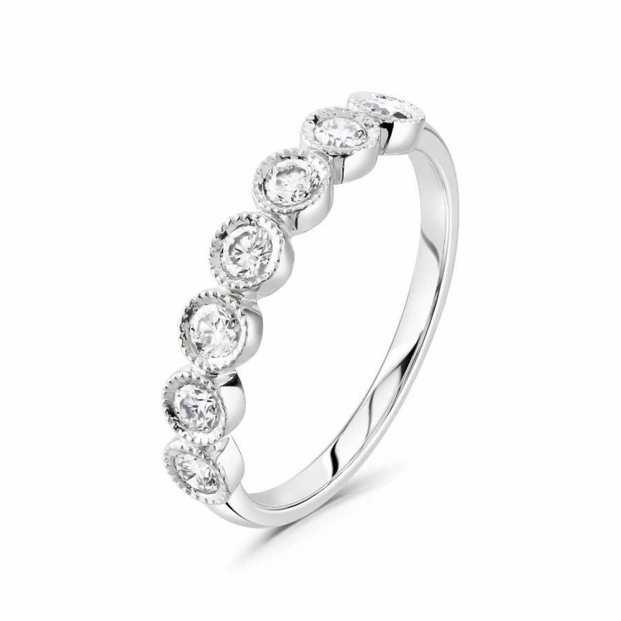 0.50ct 7-Round Brilliant Cut Diamond Millegrain Set 18ct White Gold Ring texture-diamond  