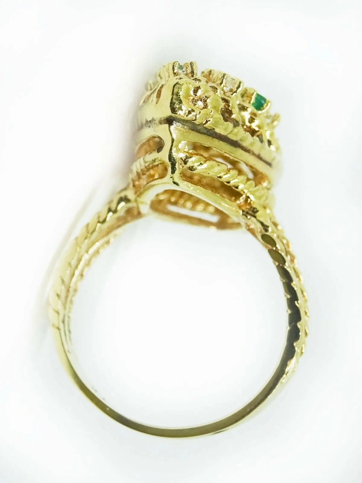 0.54ct tw Natural Emerald &amp; Diamond Navette Setting Gold Ring 14k Gold Size 6