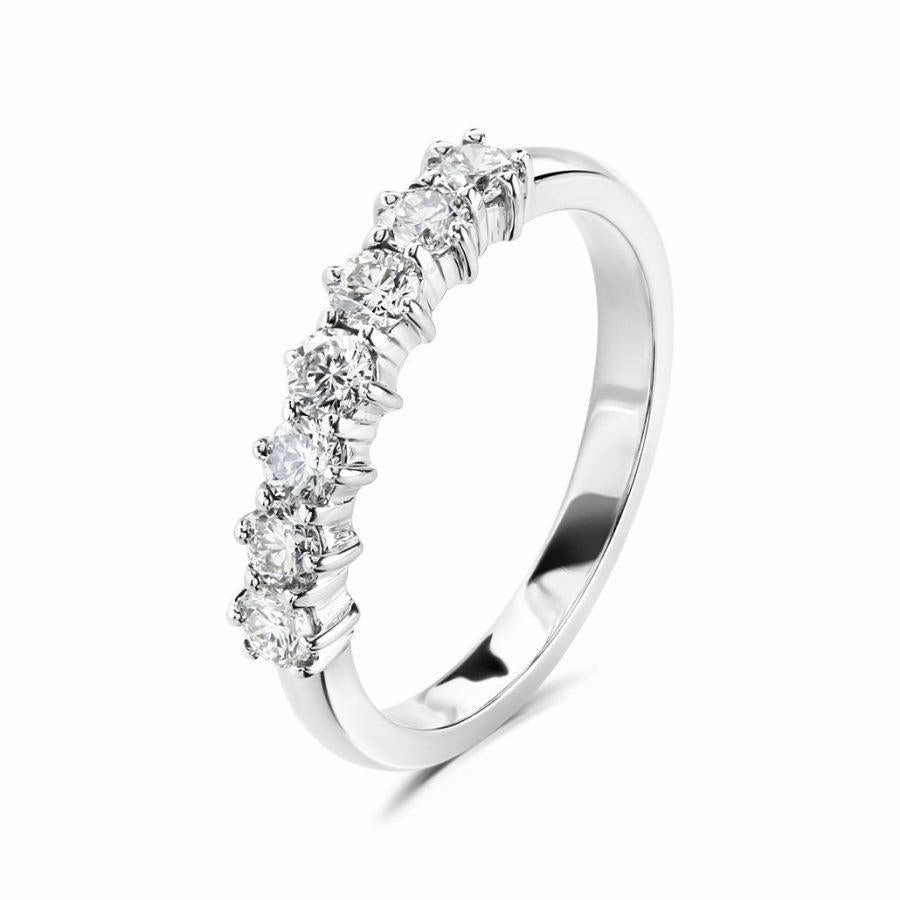 0.62ct 7-Round Brilliant Cut Diamond Claw Set Half Eternity 18ct White Gold Band texture-diamond  