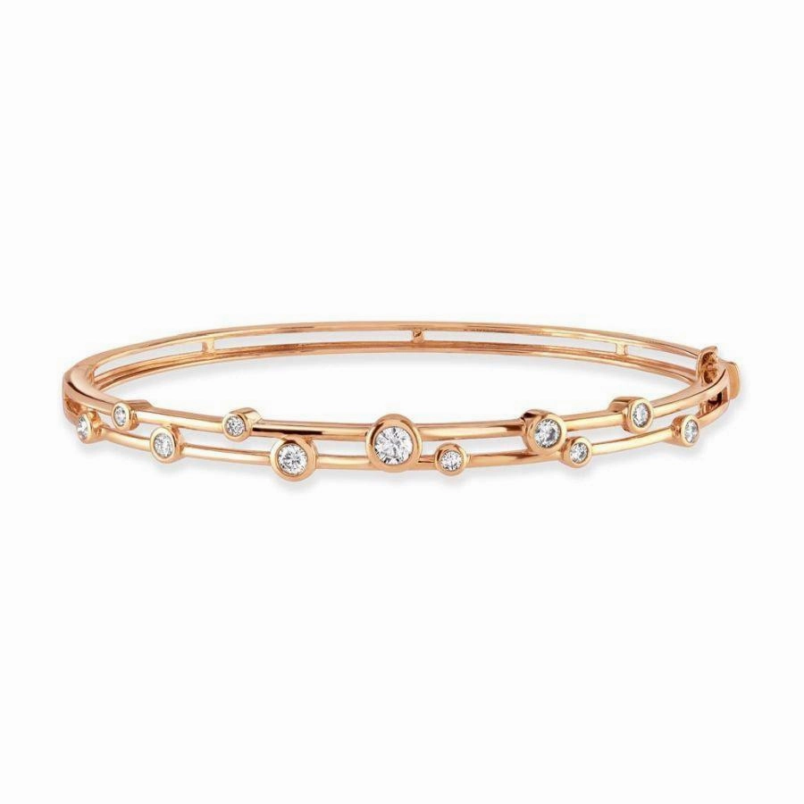 0.65ct Round Brilliant Cut Diamond Bubble 18ct Rose Gold Hinged Bangle texture-diamond  