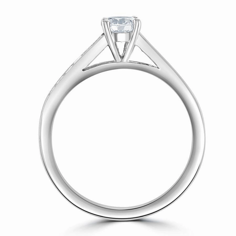0.66ct Round Brilliant Cut Diamond Solitaire Platinum Ring with Diamond Shoulders
