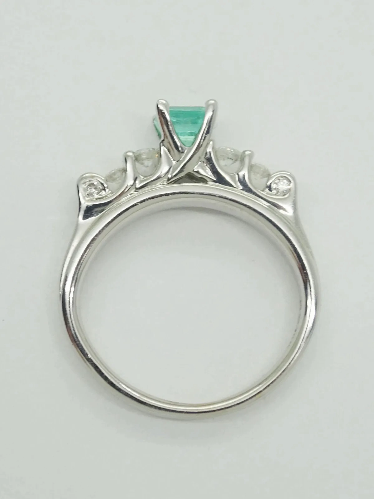 0.66ct tw Square Natural Emerald &amp; Diamond Ring 18k White Gold Size 4.75