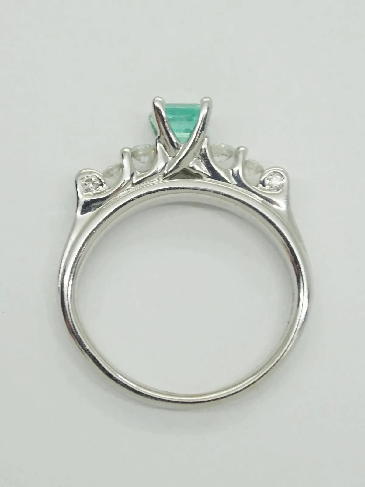 0.66ct tw Square Natural Emerald &amp; Diamond Ring 18k White Gold Size 4.75