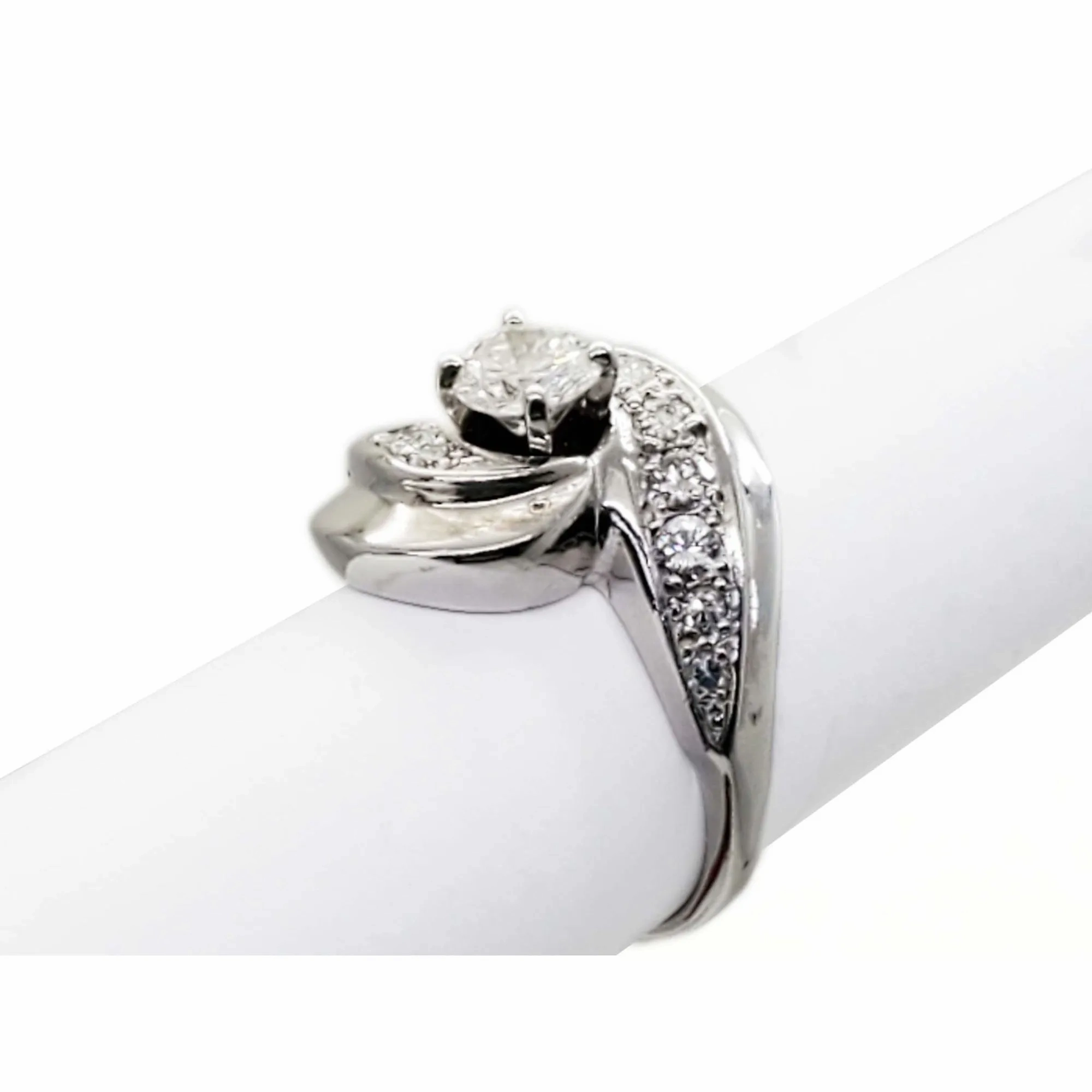 0.72 ctw Natural Diamond Swirl Bypass Style Ring 14k White Gold Size 5