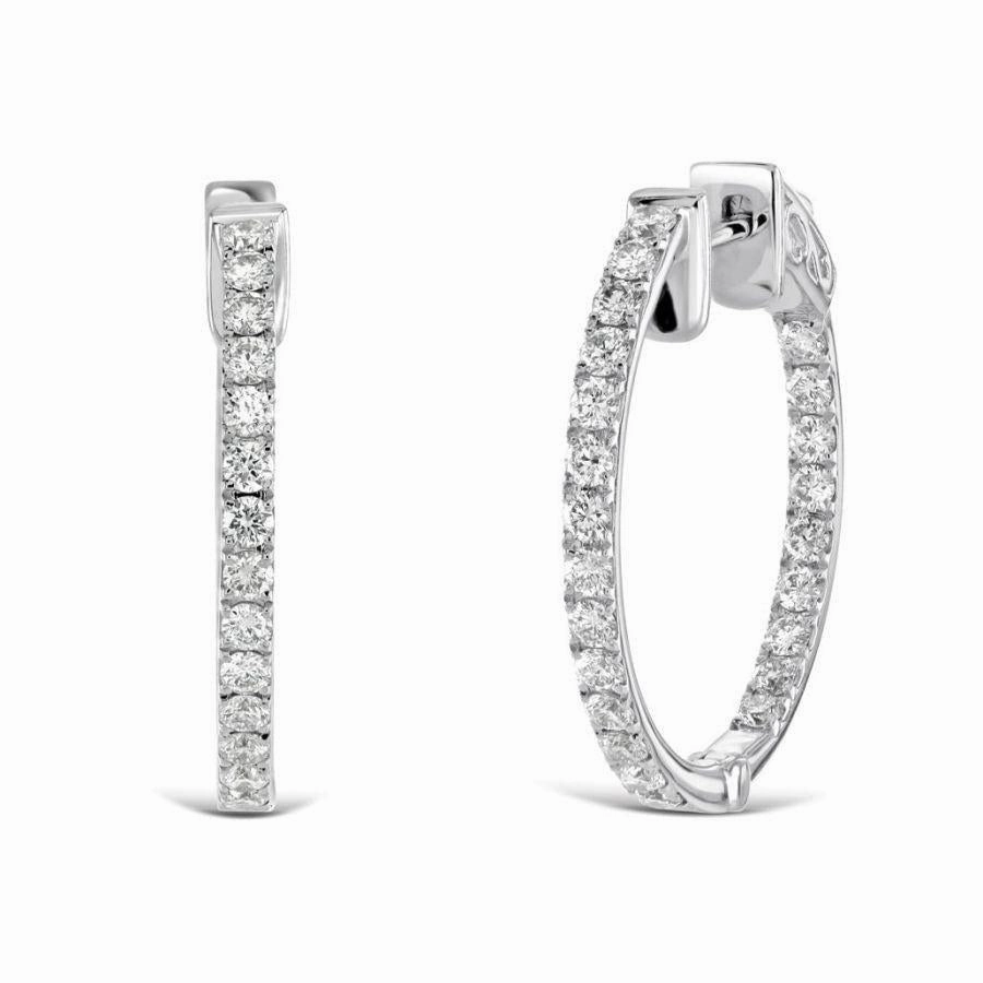 0.72ct Round Brilliant Cut Diamond 18ct White Gold Hinged Hoop Earrings texture-diamond  