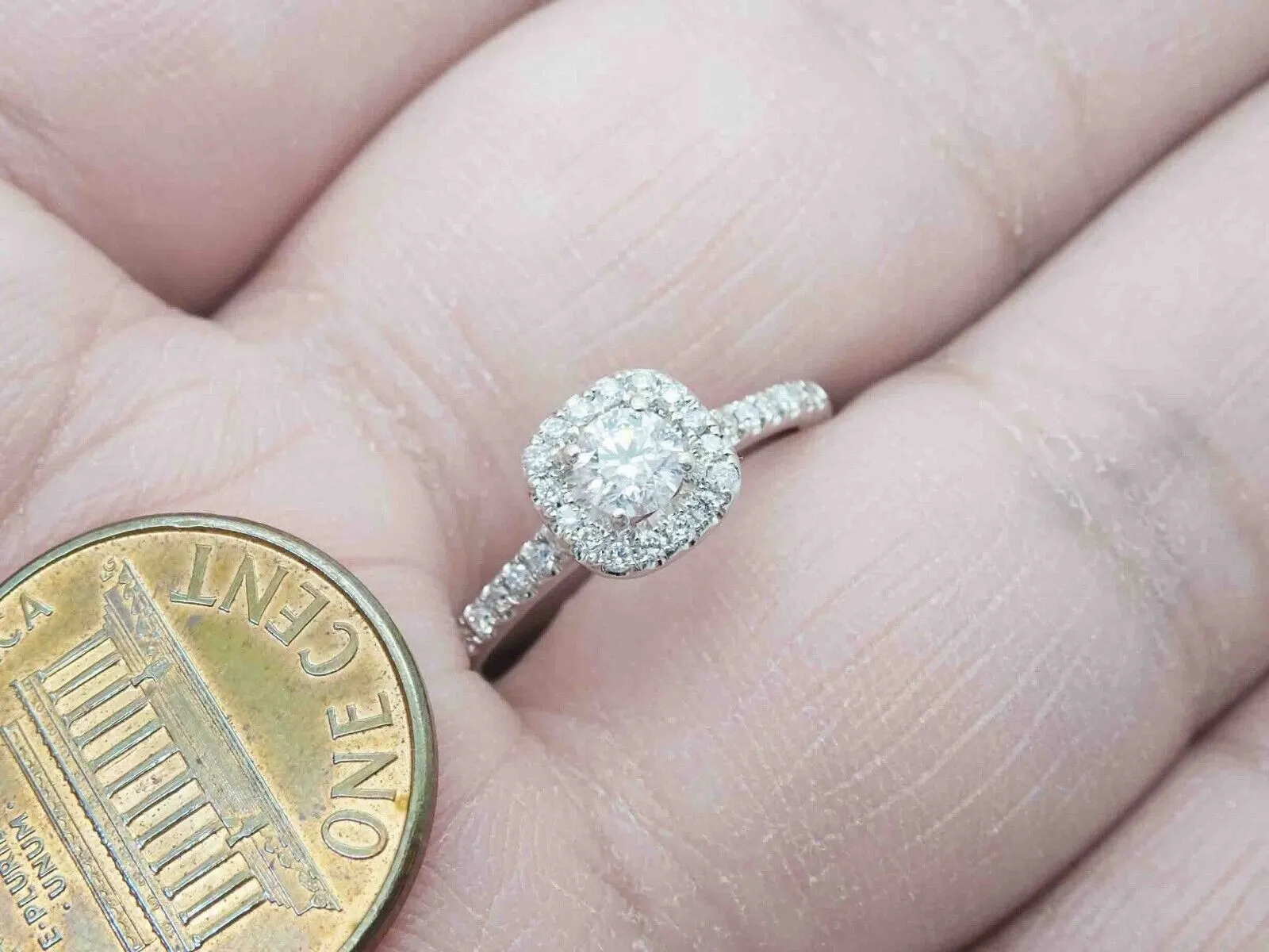 0.73ct tw Natural Diamond Halo Engagement Band Ring 10k White Gold Size 5.5