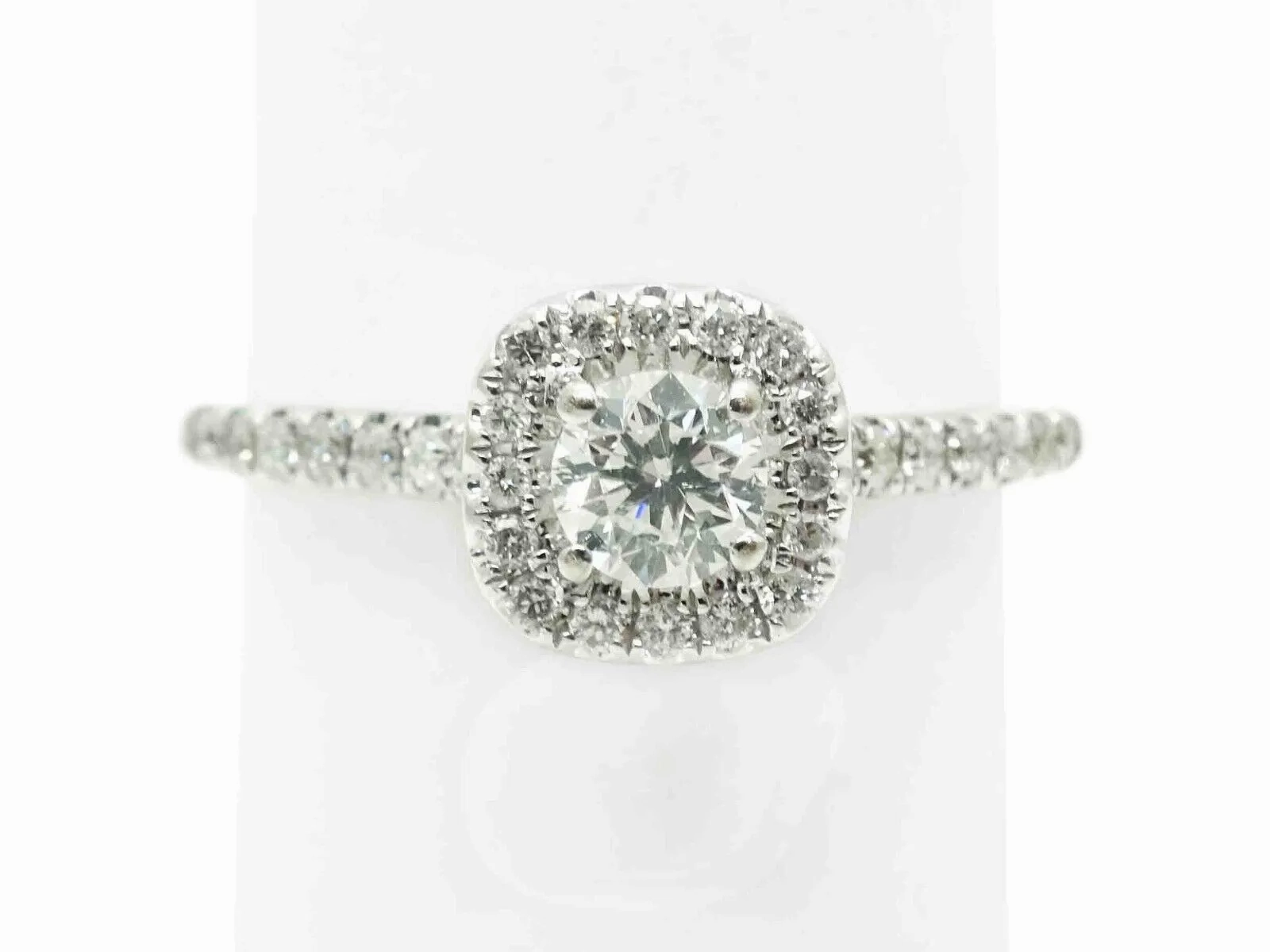 0.73ct tw Natural Diamond Halo Engagement Band Ring 10k White Gold Size 5.5