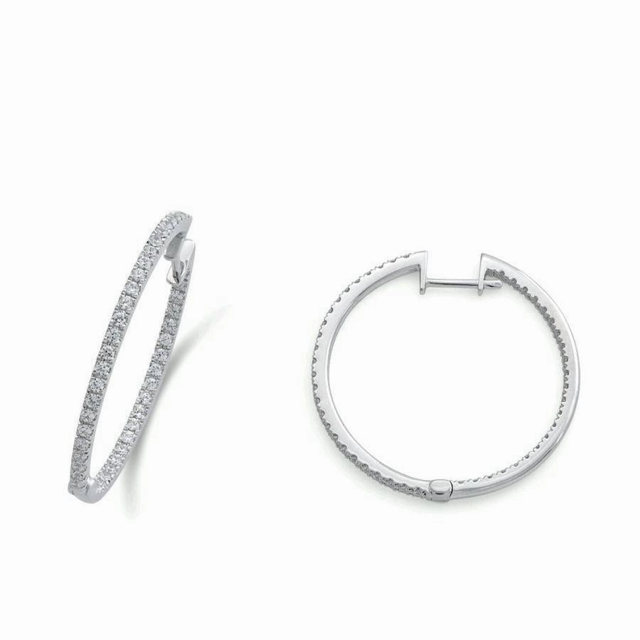 0.79ct Round Brilliant Cut Diamond 18ct White Gold Hinged Hoop Earrings texture-diamond  