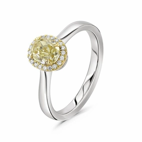 0.91ct Oval Cut Yellow Diamond Halo Cluster Platinum & 18ct Yellow Gold Ring texture-diamond  