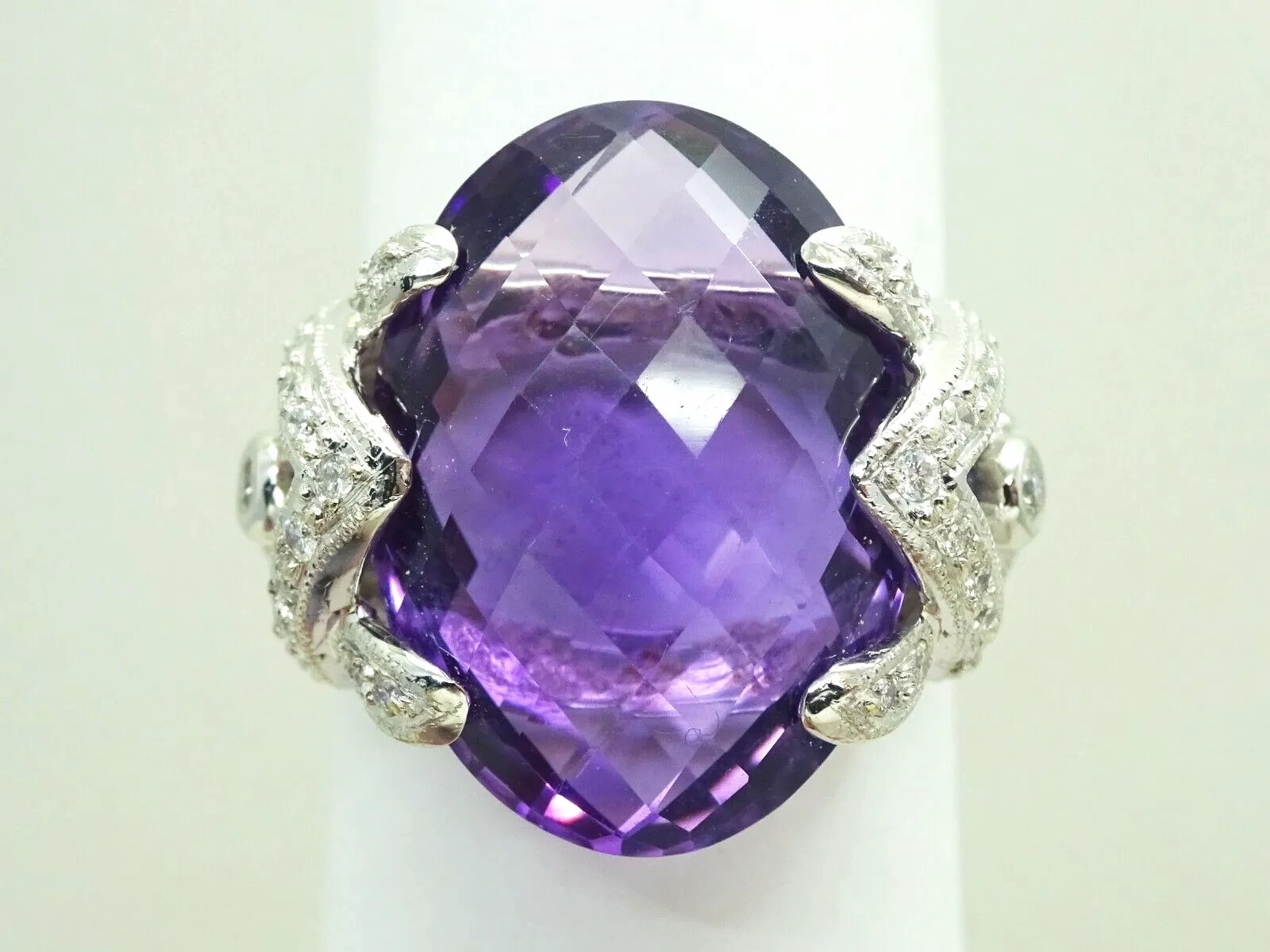 10.5ct tw Fancy Natural Amethyst &amp; Diamond Accent Ring 14k White Gold Size 7.25