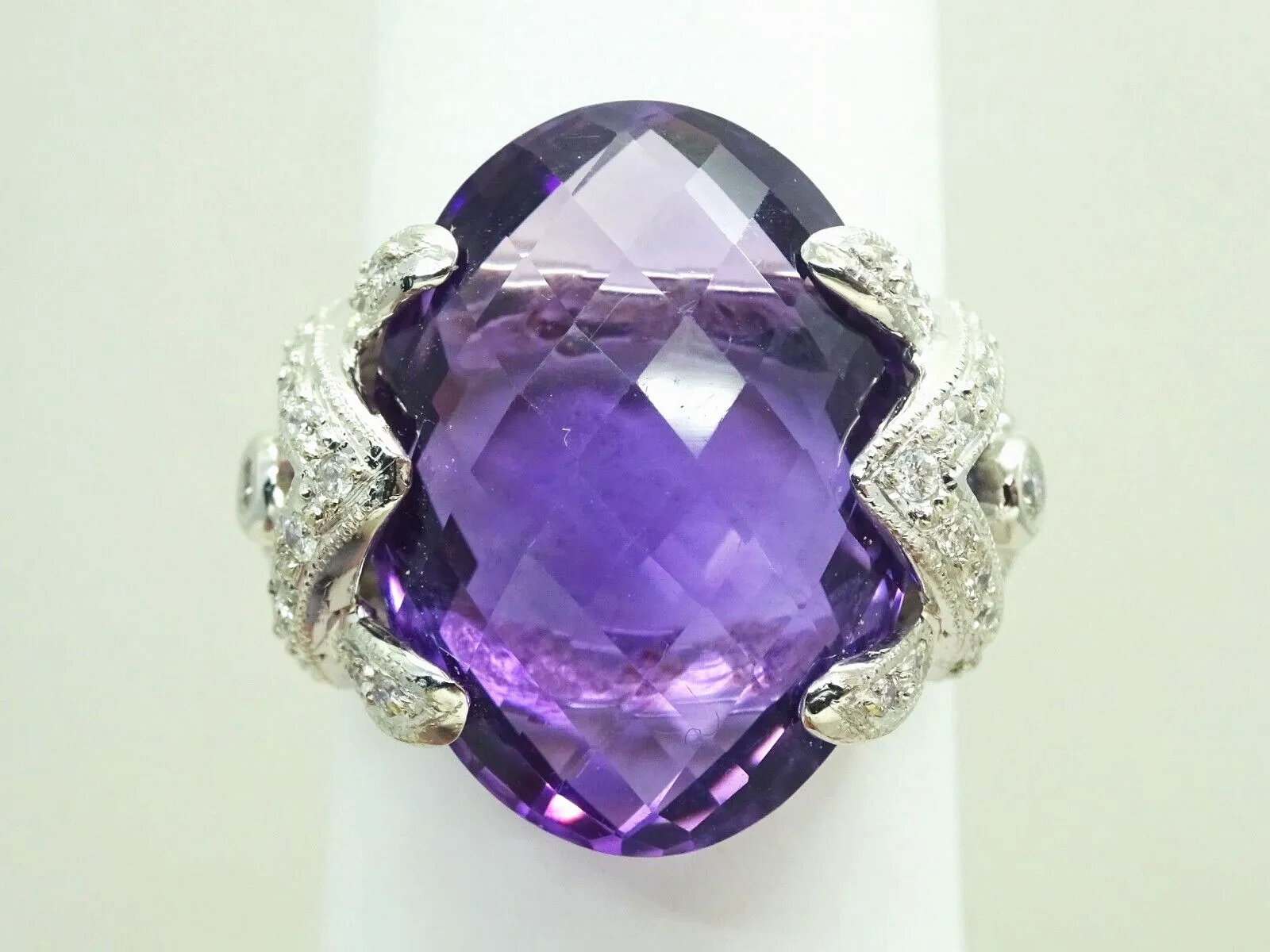 10.5ct tw Fancy Natural Amethyst &amp; Diamond Accent Ring 14k White Gold Size 7.25
