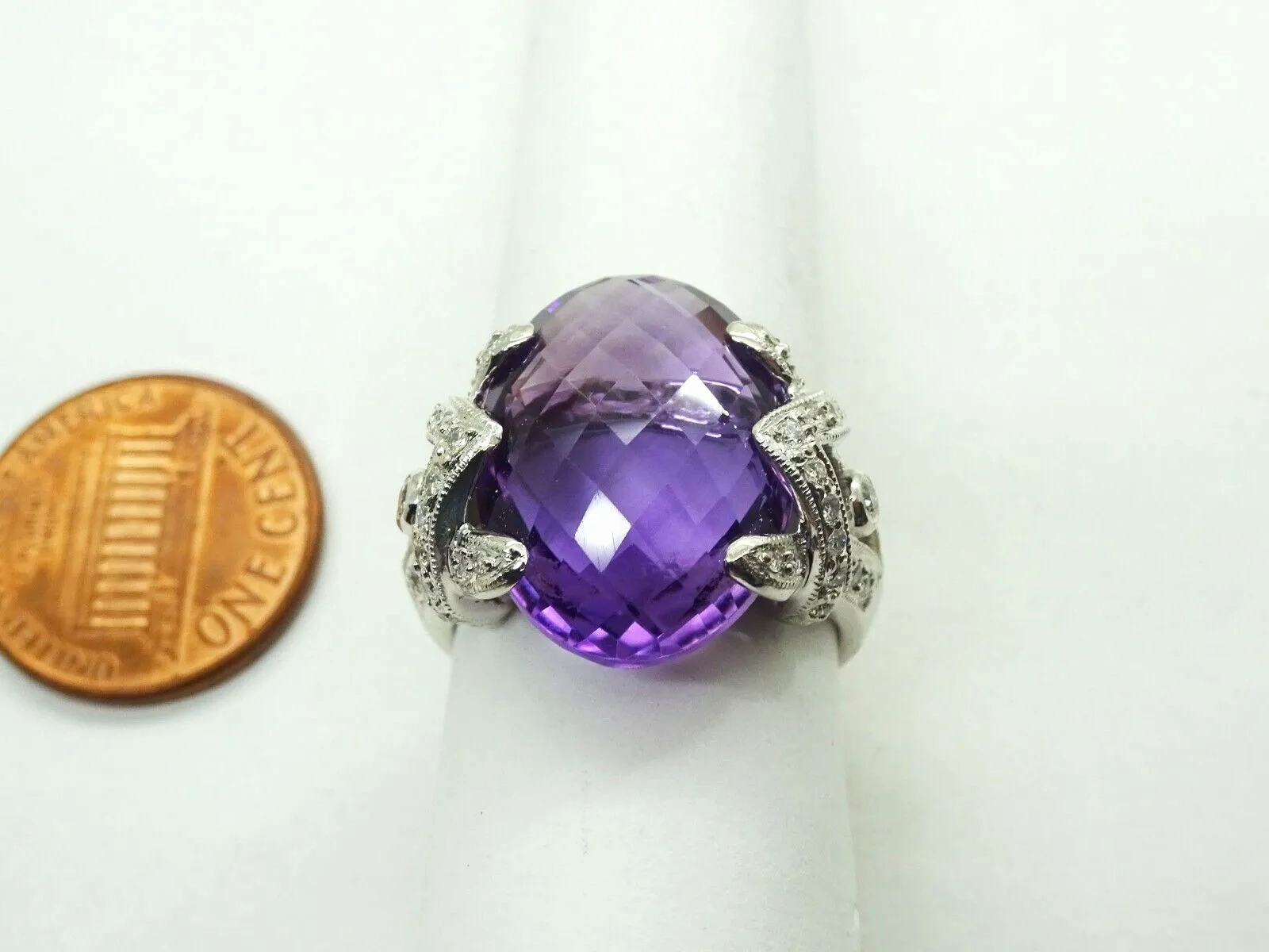 10.5ct tw Fancy Natural Amethyst &amp; Diamond Accent Ring 14k White Gold Size 7.25