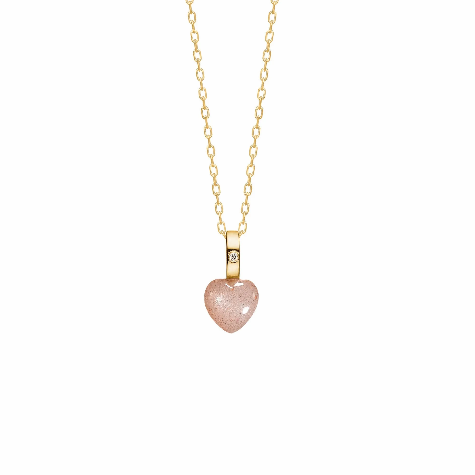 10K Gold Heart Pendant w. Moonstone &amp; Diamond