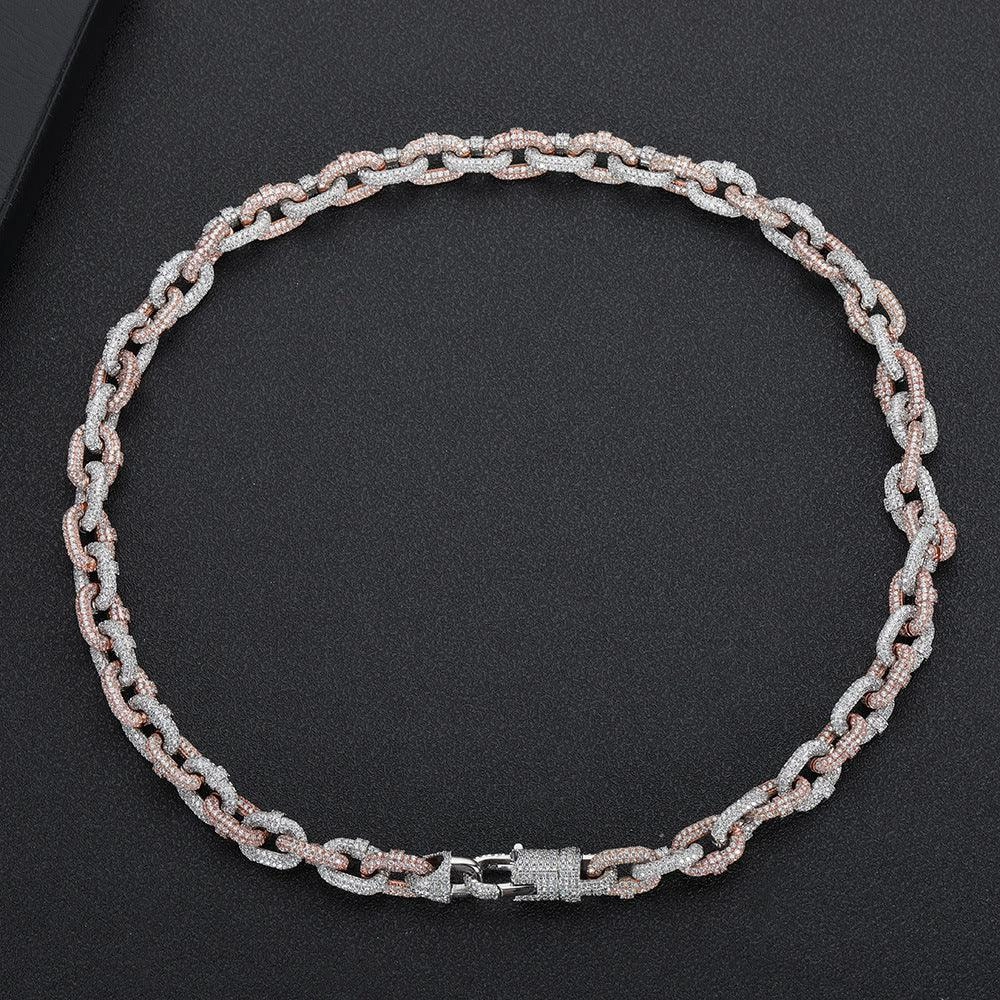 10mm Two-tone Copper Micro Inlaid Zircon Cuban Link Chain Necklace