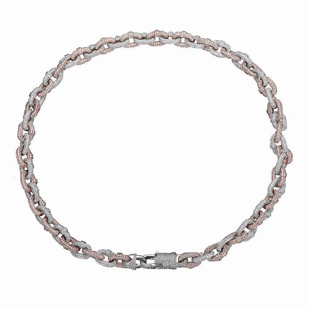 10mm Two-tone Copper Micro Inlaid Zircon Cuban Link Chain Necklace