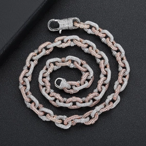 10mm Two-tone Copper Micro Inlaid Zircon Cuban Link Chain Necklace 