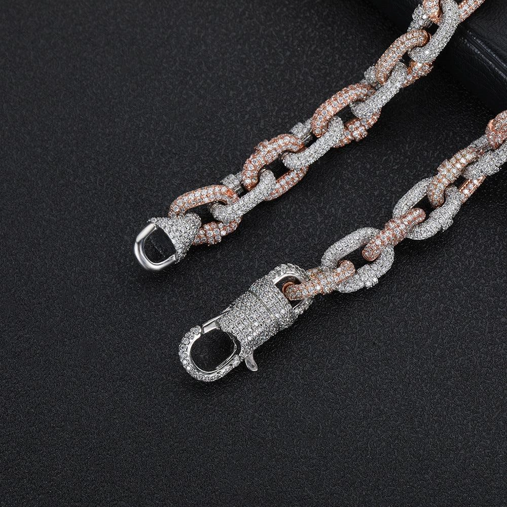10mm Two-tone Copper Micro Inlaid Zircon Cuban Link Chain Necklace