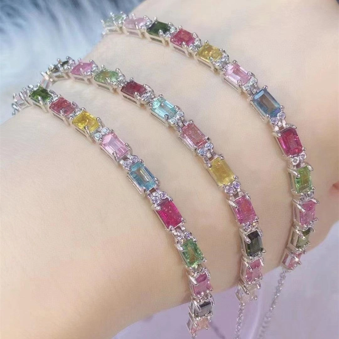 12 Pieces Of Natural Tourmaline Bracelet With Fire Colors 