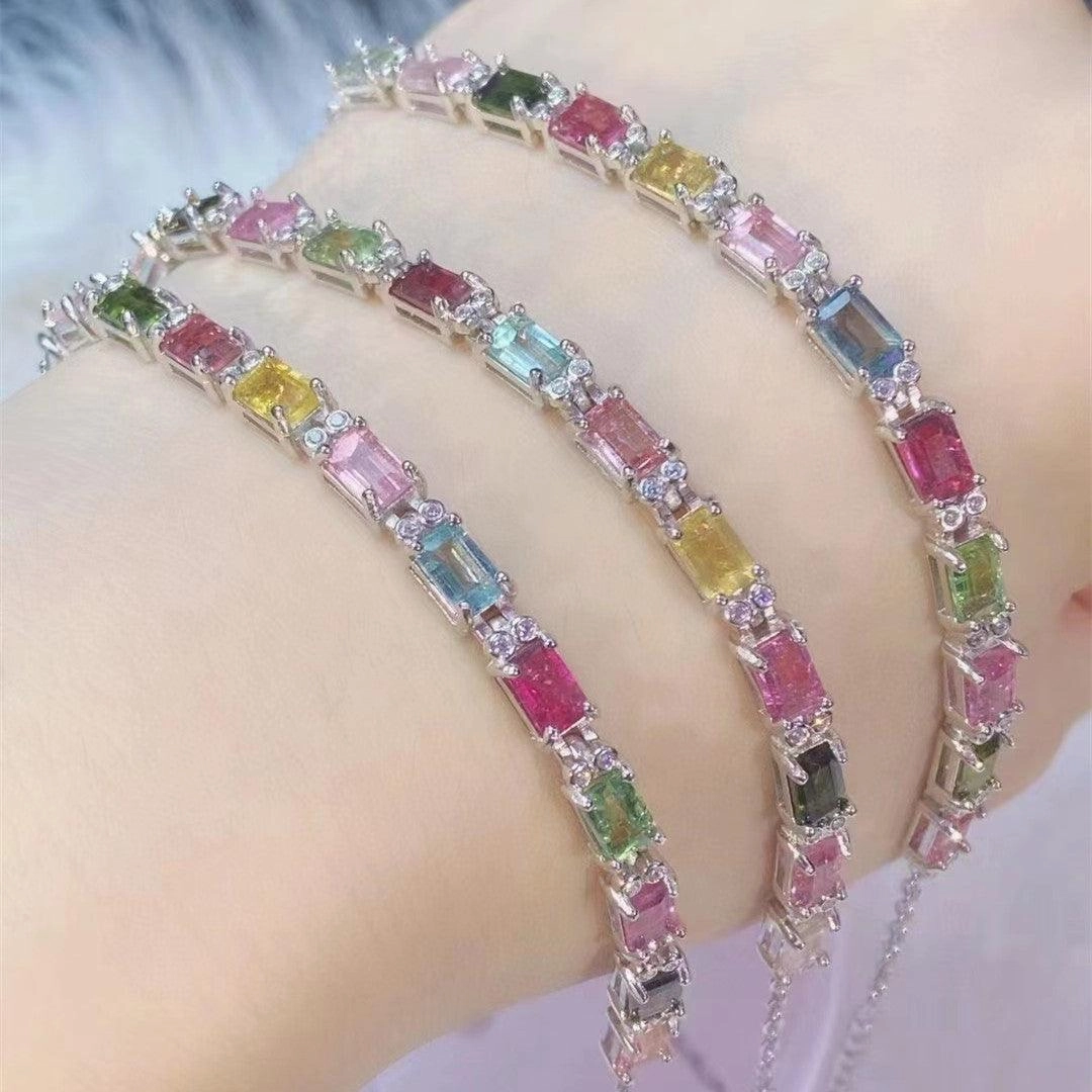12 Pieces Of Natural Tourmaline Bracelet With Fire Colors 