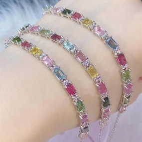 12 Pieces Of Natural Tourmaline Bracelet With Fire Colors 