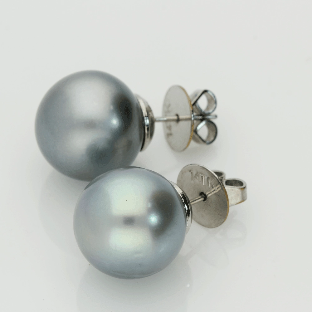 13mm Tahitian Pearl Pale Blue 14ct Stud Earrings