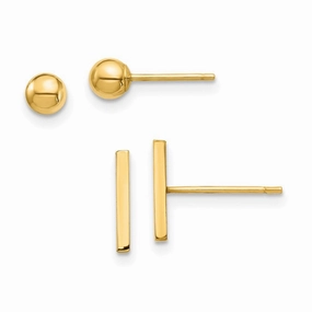 14K Bar and Ball Post Earrings Set suit-set  