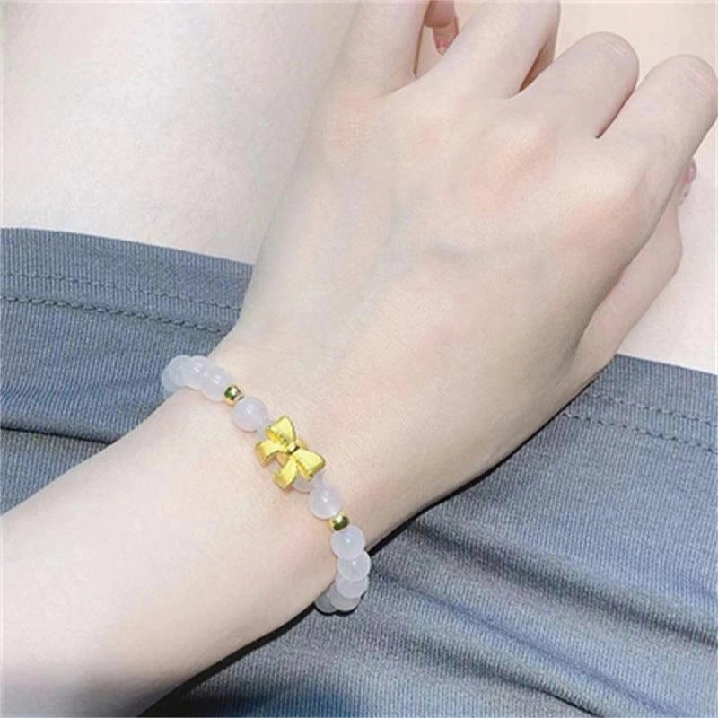 14k Gold Bow And Tian Qingyu Bracelet