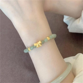 14k Gold Bow And Tian Qingyu Bracelet 