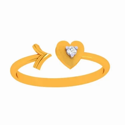 14k Gold Heart &amp; Arrow Open Ring For Women &amp; Girls