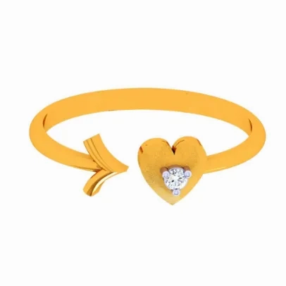 14k Gold Heart &amp; Arrow Open Ring For Women &amp; Girls