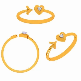 14k Gold Heart &amp; Arrow Open Ring For Women &amp; Girls