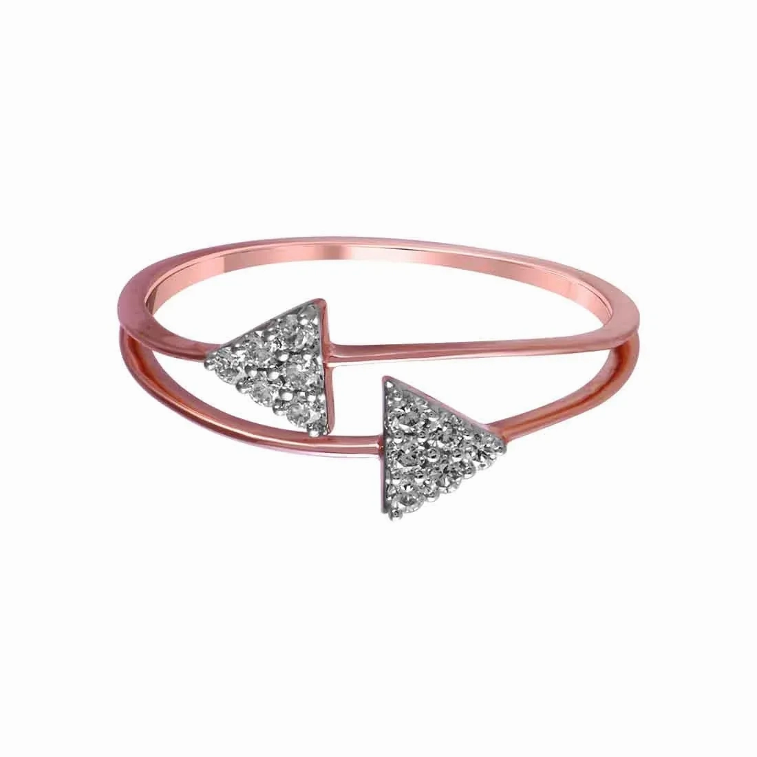 14K Rose Gold Ring With Two Triangle Shaped Diamond Clusters