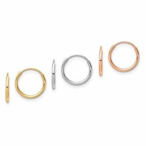 14K Tri Color 3-pair Hoop Earrings Set suit-set  