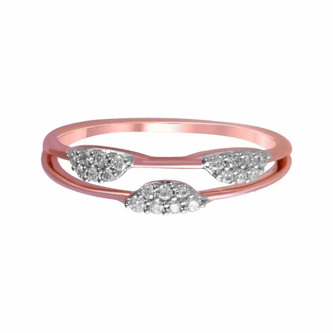 14K Two Crescent-shaped Diamond Clusters Rose Gold Ring