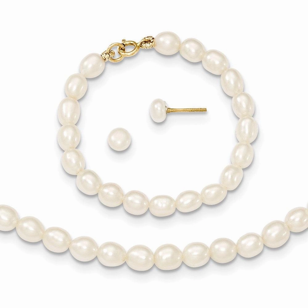 14k White FW Cultured Pearl 12 Necklace, 4 Bracelet & Earring Set suit-set  