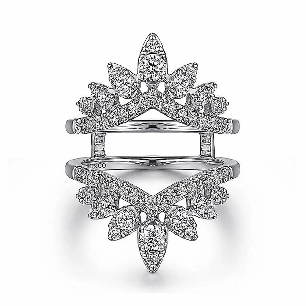 14K White Gold Starlight Bursting Chevron Diamond Ring Enhancer