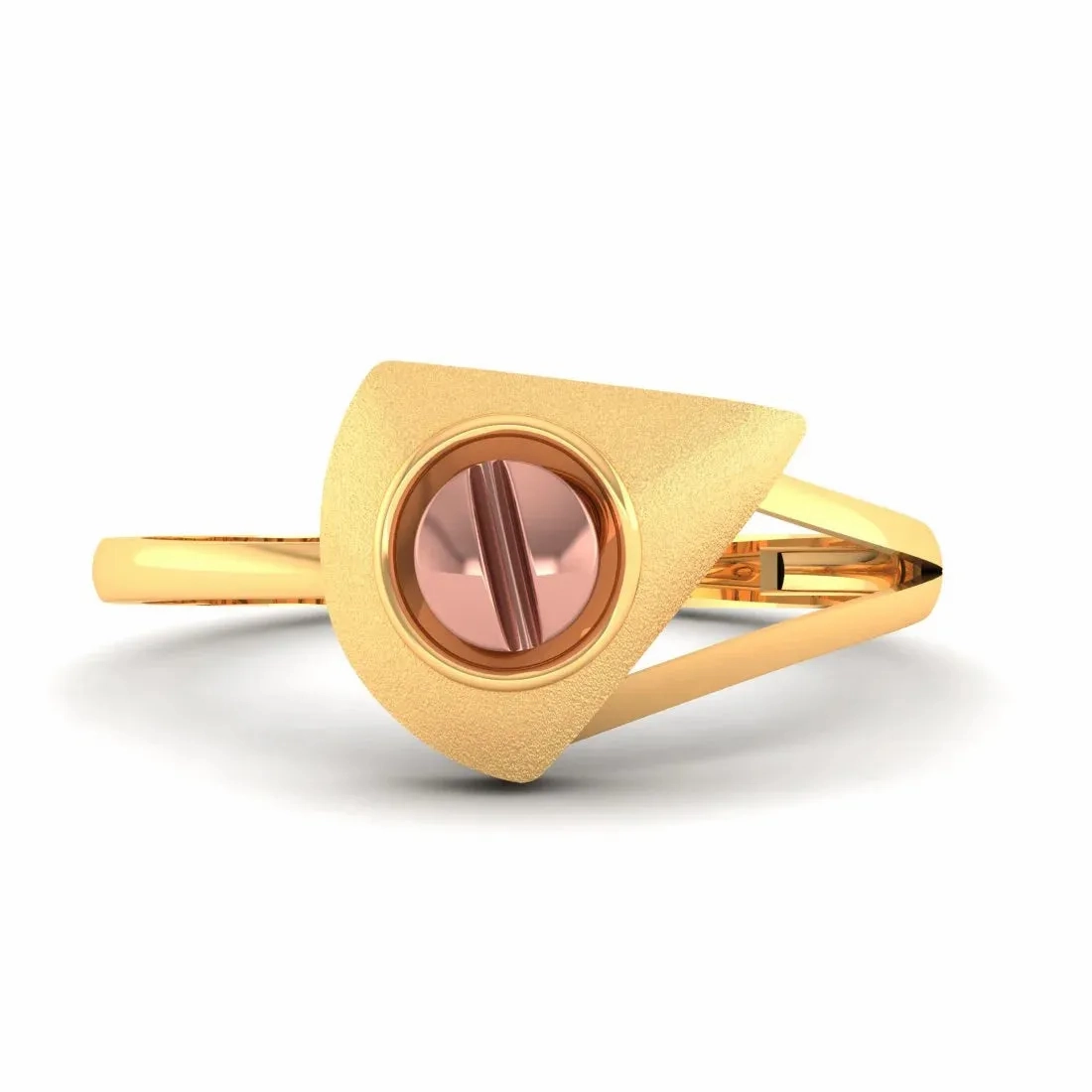 14KT (585) Yellow Gold Angular Frame Ring With Circular Element For Women &amp; Girls (Size 12)