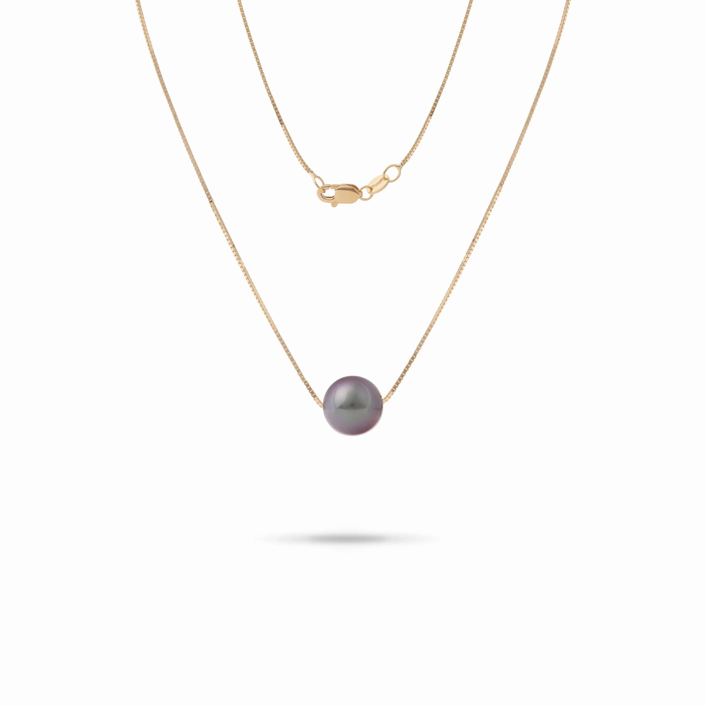 16-18&quot; Adjustable Tahitian Black Pearl Necklace in Gold - 9-10mm