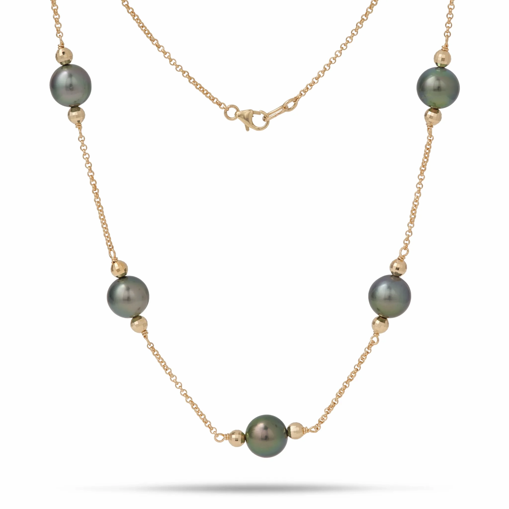 17.5-18&quot; Tahitian Black Pearl Necklace in Gold - 9-10mm