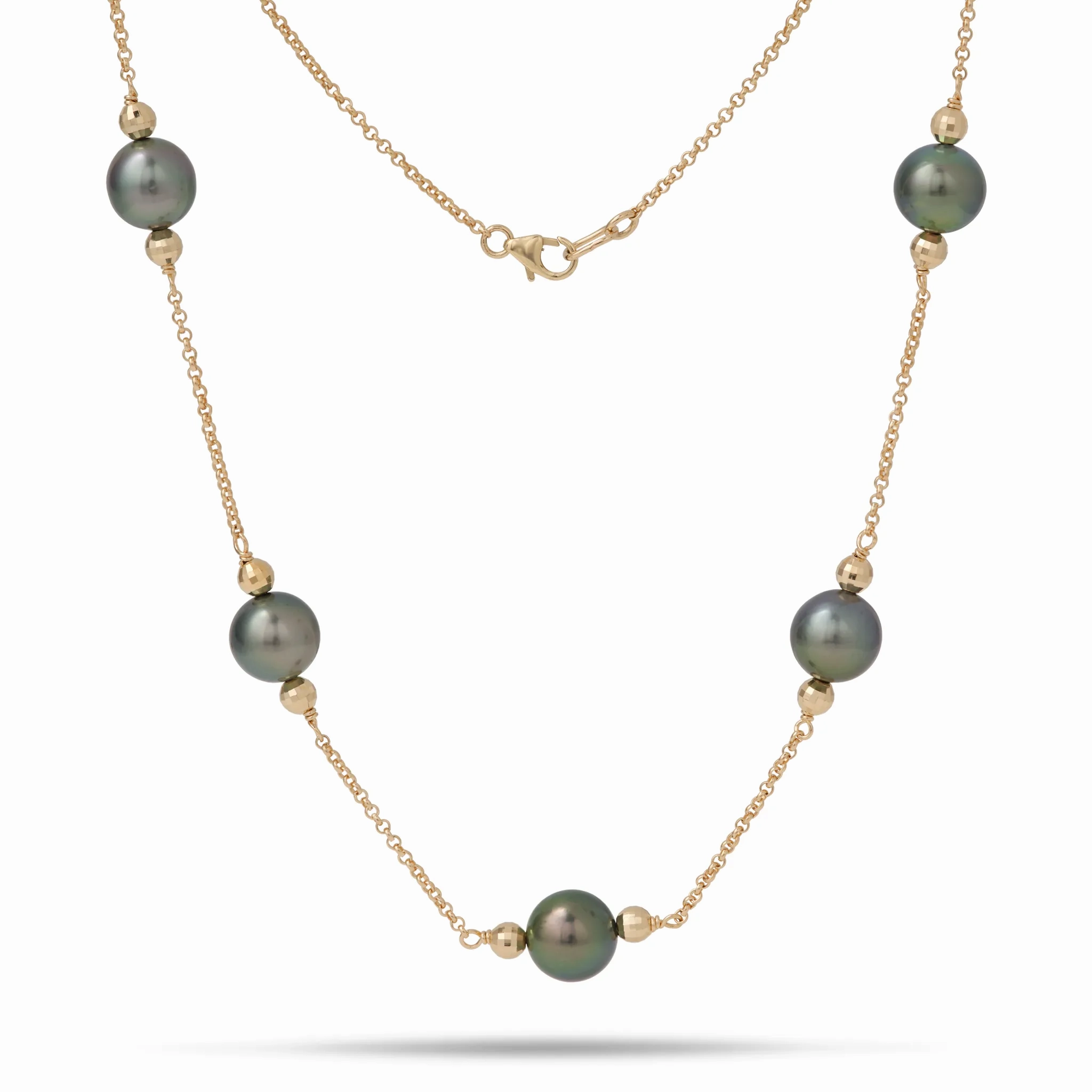 17.5-18&quot; Tahitian Black Pearl Necklace in Gold - 9-10mm