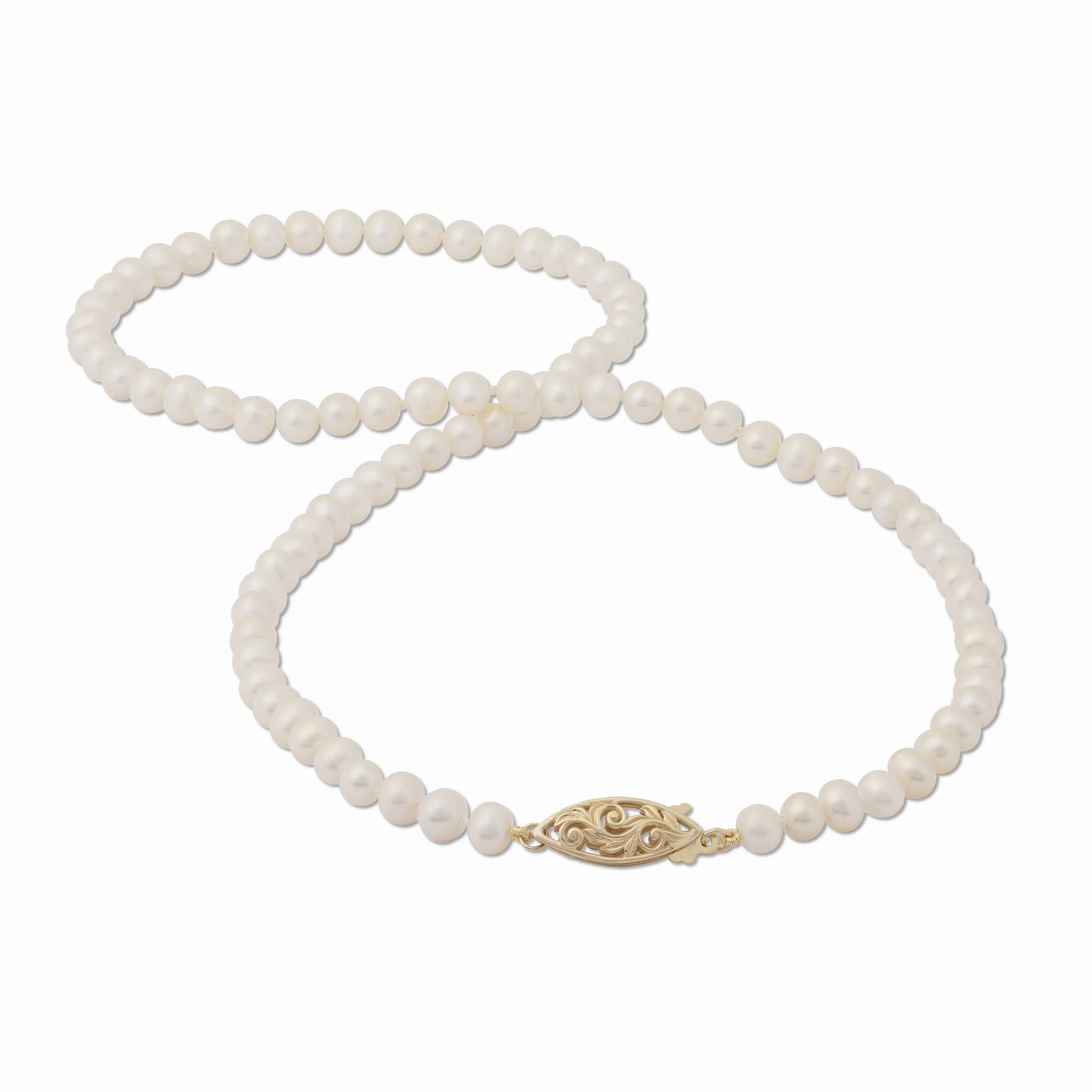 18-19&quot; Freshwater White Pearl Strand with Gold Clasp - 4-5.5mm