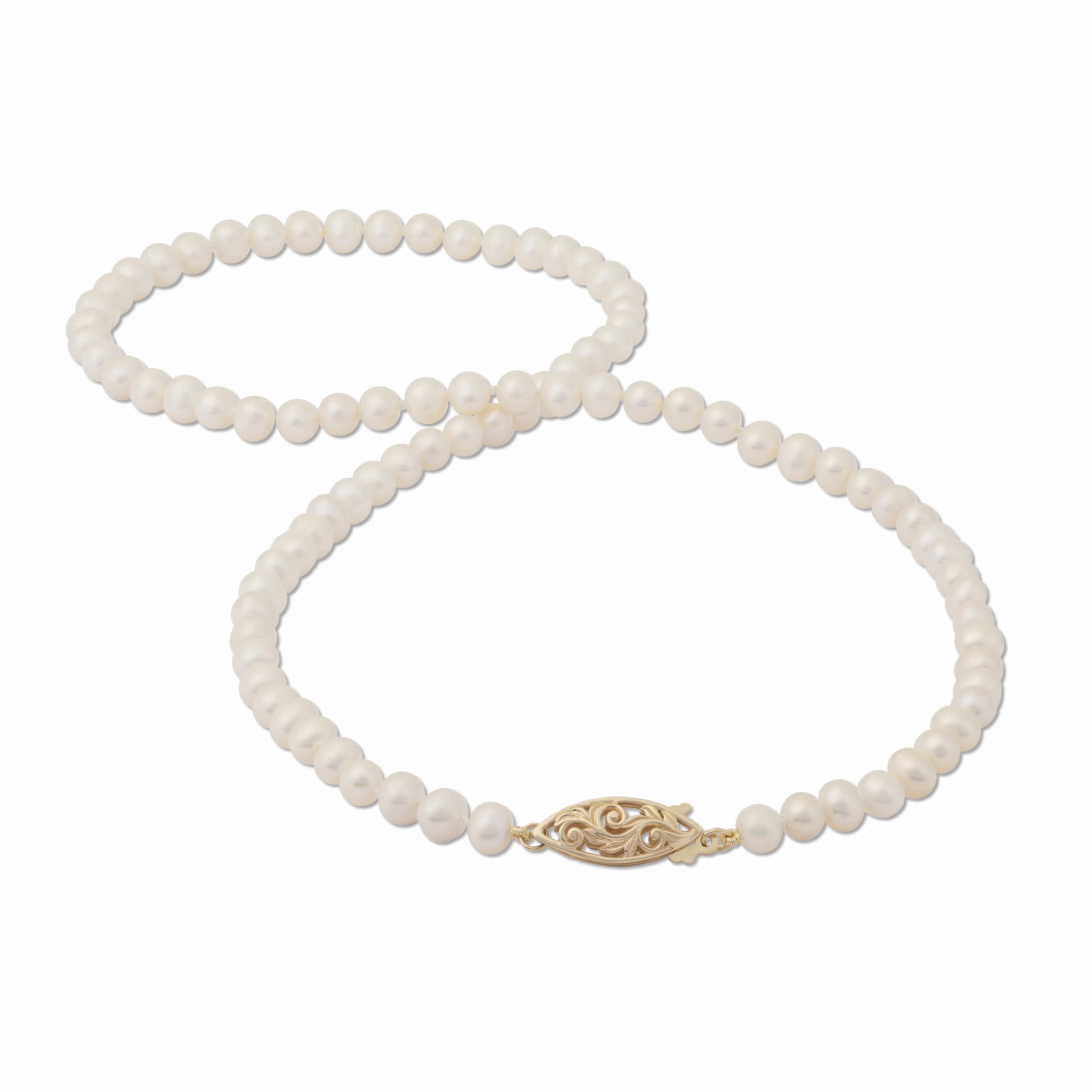 18-19&quot; Freshwater White Pearl Strand with Gold Clasp - 4-5.5mm