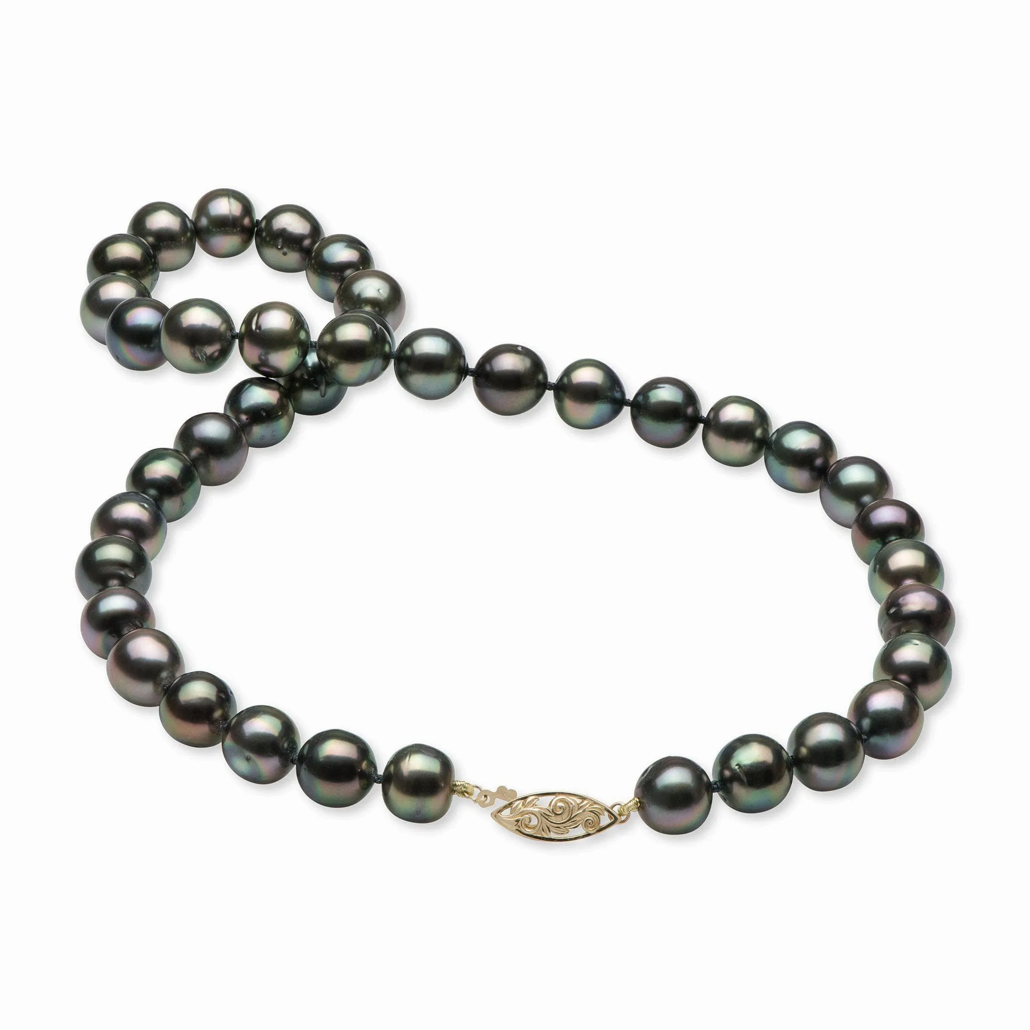 18-19&quot; Tahitian Black Pearl Strand with Gold Clasp - 10-12mm