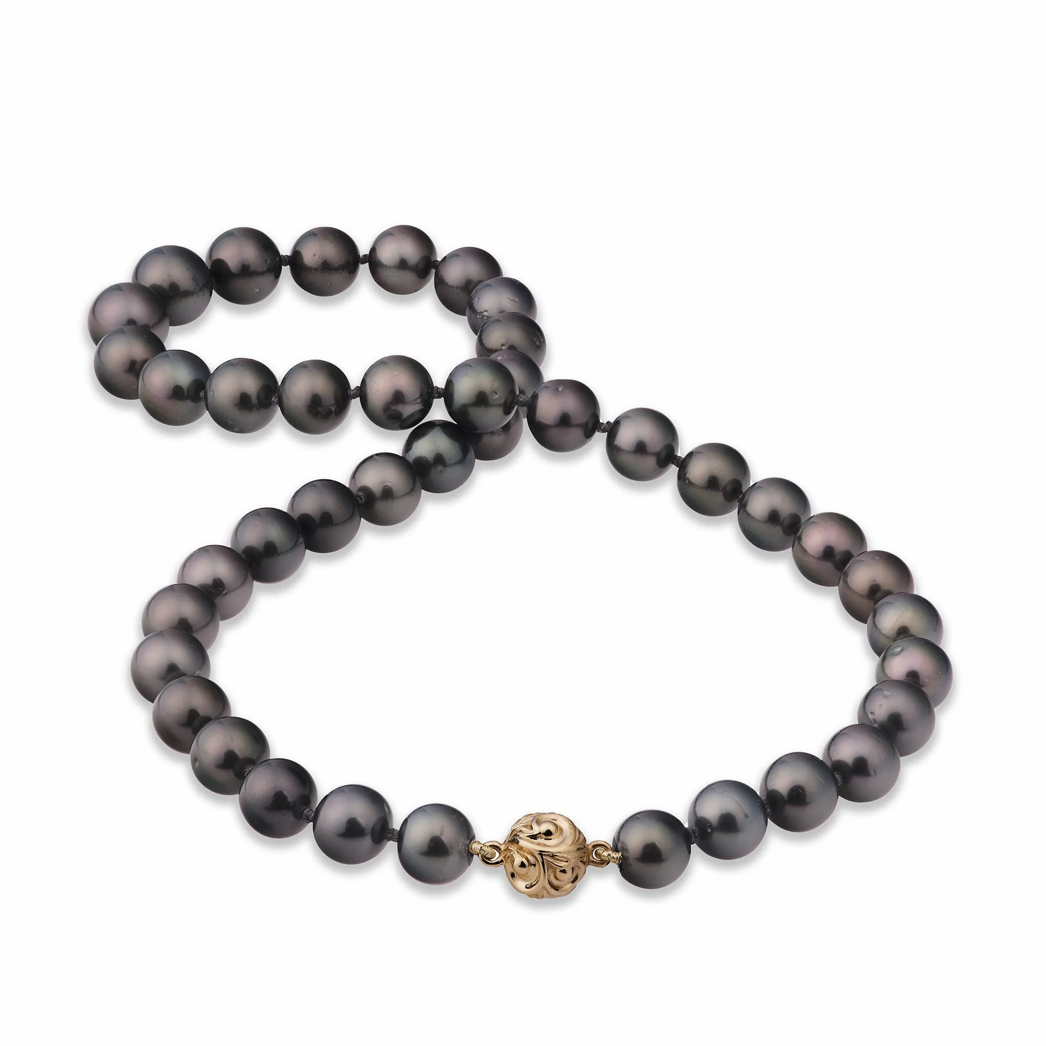 18-19&quot; Tahitian Black Pearl Strand with Magnetic Gold Clasp - 8-13mm