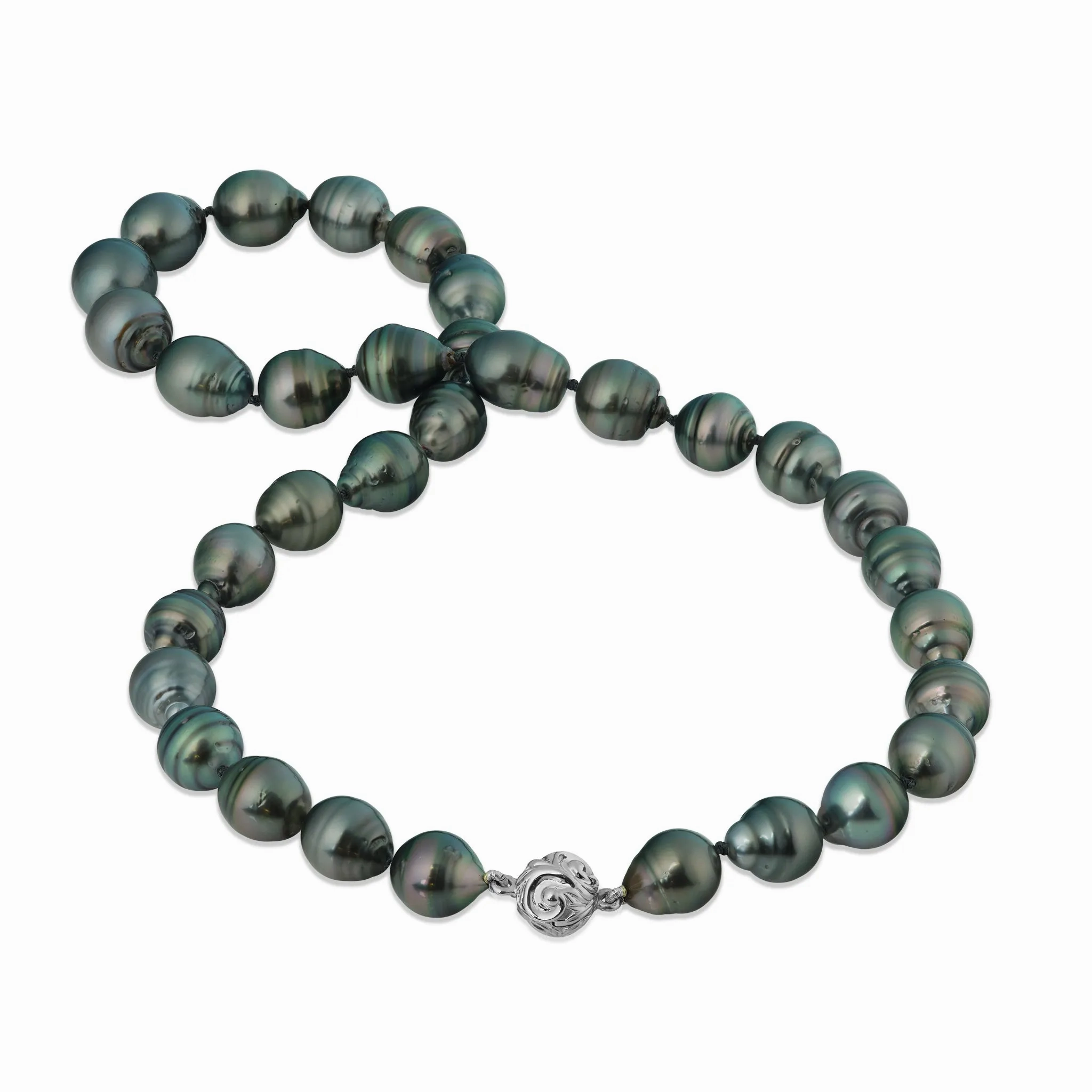 18-19&quot; Tahitian Black Pearl Strand with White Gold Magnetic Clasp - 10-12mm