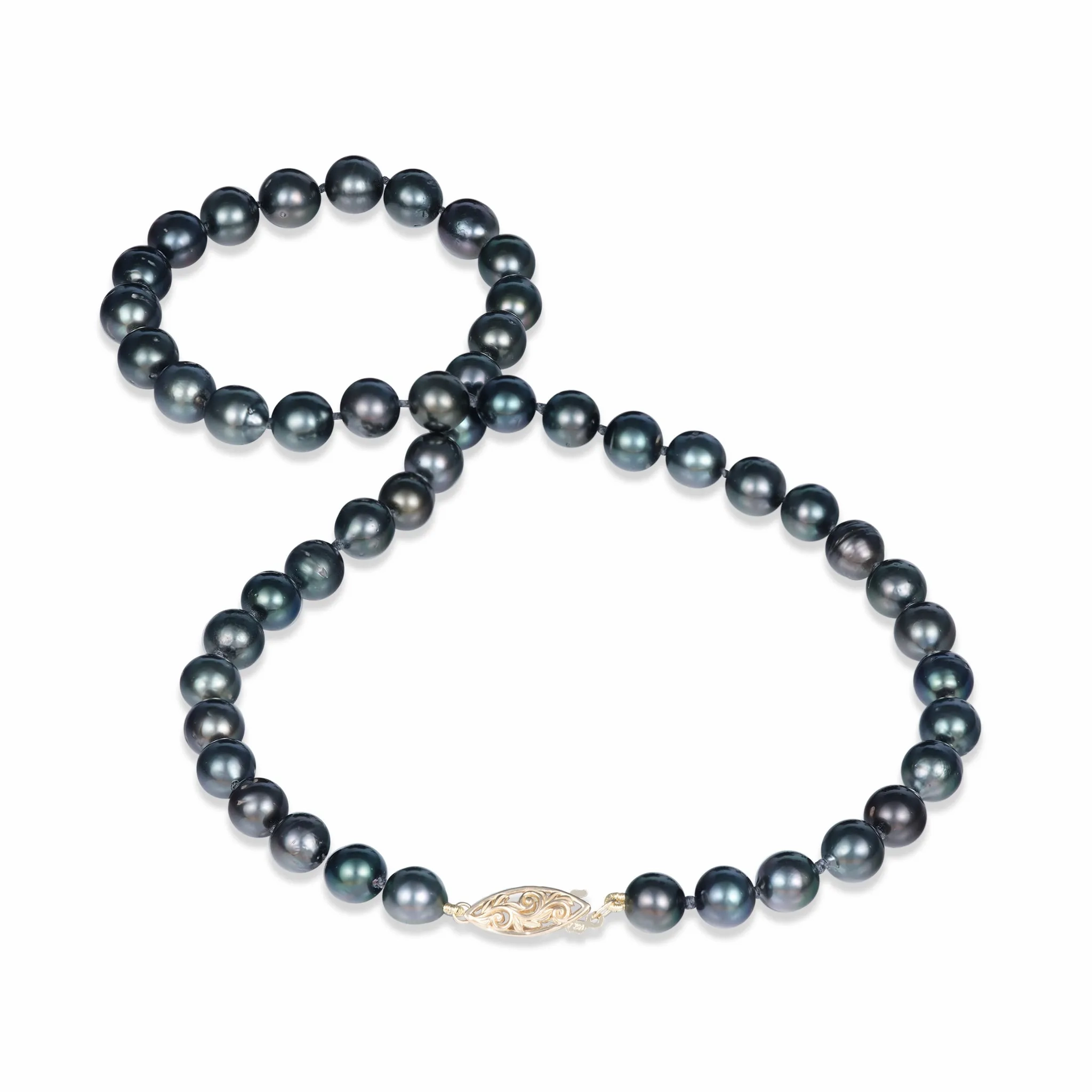 18-20&quot; Tahitian Black Pearl Strand with Gold Clasp - 8-10mm