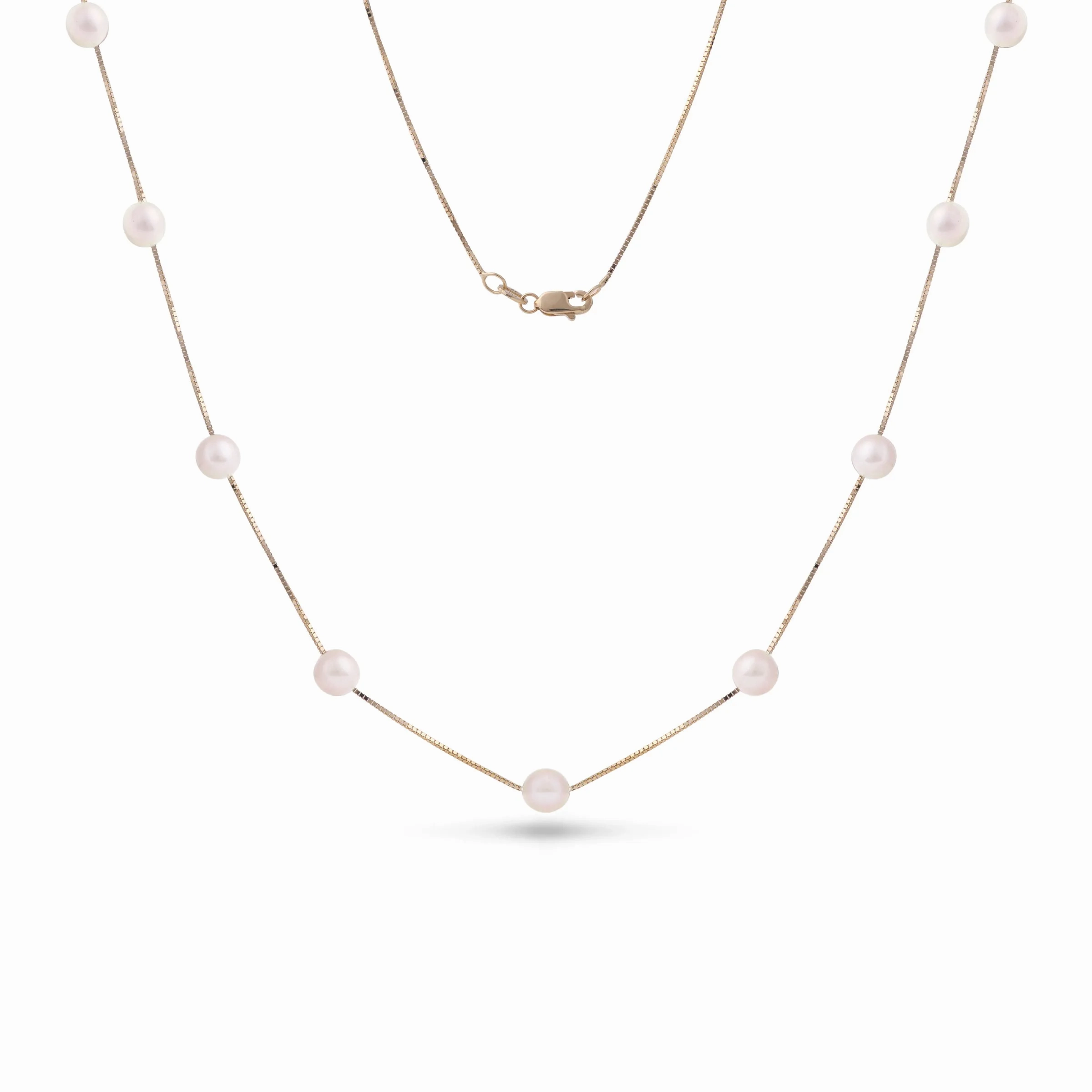 18&quot; Freshwater White Pearl Necklace in Gold - 5-6mm